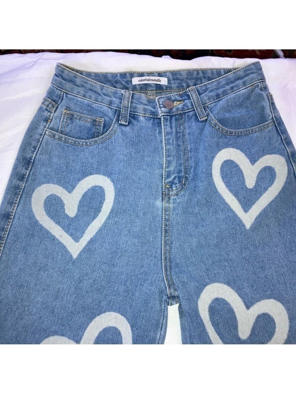 Colorful Natalie High Waisted, Wide Leg Heart Jeans in light Denim size 27 - Picture 5 of 11